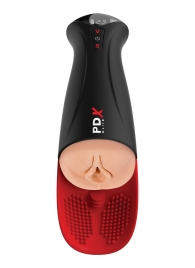 Телесный мастурбатор-вагина в черной колбе с вибрацией Fuck-O-Matic Pro XL - Pipedream - в Сочи купить с доставкой