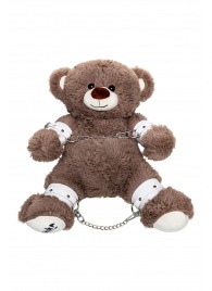 Бондажный набор: бурый мишка с белыми оковами и наручниками - Pecado - купить с доставкой в Сочи