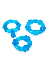 Набор из 3 синих эрекционных колец с различным рельефом - Erowoman-Eroman - в Сочи купить с доставкой