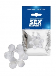 Прозрачное эрекционное кольцо с 6 стимулирующими шариками - Sex Expert - в Сочи купить с доставкой