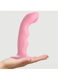 Розовая насадка-стимулятор Strap-On-Me Tapping Dildo Wave - Strap-on-me - купить с доставкой в Сочи