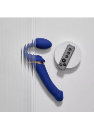 Синий безремневой страпон Multi Orgasm Bendable Strap-On size XL с клиторальной стимуляцией - Strap-on-me - купить с доставкой в Сочи