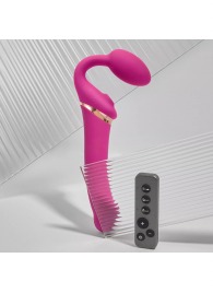 Ярко-розовый безремневой страпон Multi Orgasm Bendable Strap-On size L с клиторальной стимуляцией - Strap-on-me - купить с доставкой в Сочи