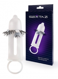 Эластичная насадка на пенис с подхватом мошонки и стимулирующими «ресничками» - Sextaz - в Сочи купить с доставкой
