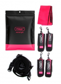 Черно-розовый эротический набор: фиксатор, оковы, наручники, повязка - Erokay - купить с доставкой в Сочи