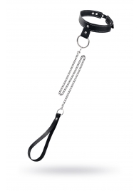 Черный узкий однослойный ошейник с серебристым поводком-цепочкой - Pecado - купить с доставкой в Сочи