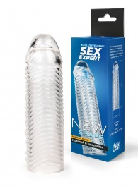 Прозрачная закрытая насадка на пенис с ребрышками - 16 см. - Sex Expert - в Сочи купить с доставкой