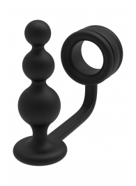 Черное эрекционное кольцо с анальной елочкой Cockring With Beaded Anal Plug - Dream Toys - в Сочи купить с доставкой