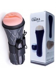 Телесный мастурбатор-вагина в черной колбе с вибрацией - Boys of Toys - в Сочи купить с доставкой