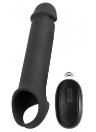 Черная вибронасадка для пениса с хомутом для мошонки и пультом ДУ Remote Controlled Penis Extension - Orion - в Сочи купить с доставкой