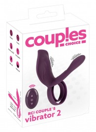 Фиолетовая насадка на член с клиторальным отростком и пультом ДУ RC Couple’s Vibrator 2 - Orion - в Сочи купить с доставкой