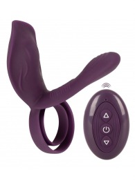 Фиолетовая насадка на член с клиторальным отростком и пультом ДУ RC Couple’s Vibrator 2 - Orion - в Сочи купить с доставкой