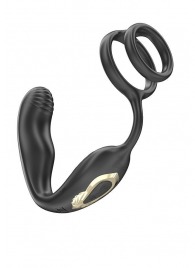 Черная анальная пробка с вращением и эрекционными кольцами - Ibiza - в Сочи купить с доставкой