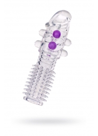 Гелевая прозрачная насадка с шариками и шипами - 14 см. - Toyfa Basic - в Сочи купить с доставкой