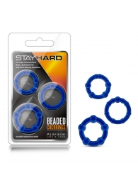 Набор из 3 синих эрекционных колец Stay Hard Beaded Cockrings - Blush Novelties - в Сочи купить с доставкой