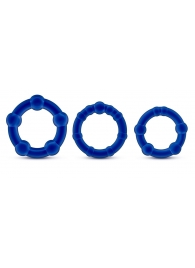 Набор из 3 синих эрекционных колец Stay Hard Beaded Cockrings - Blush Novelties - в Сочи купить с доставкой