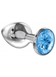 Большая серебристая анальная пробка Diamond Light blue Sparkle Large с голубым кристаллом - 8 см. - Lola Games - купить с доставкой в Сочи