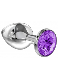 Большая серебристая анальная пробка Diamond Purple Sparkle Large с фиолетовым кристаллом - 8 см. - Lola Games - купить с доставкой в Сочи