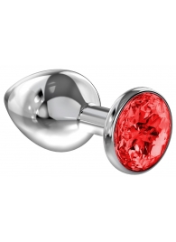 Большая серебристая анальная пробка Diamond Red Sparkle Large с красным кристаллом - 8 см. - Lola Games - купить с доставкой в Сочи