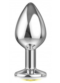 Малая серебристая анальная пробка Diamond Yellow Sparkle Small с жёлтым кристаллом - 7 см. - Lola Games - купить с доставкой в Сочи