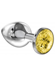 Малая серебристая анальная пробка Diamond Yellow Sparkle Small с жёлтым кристаллом - 7 см. - Lola Games - купить с доставкой в Сочи