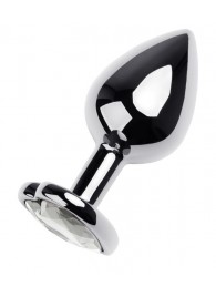 Серебристая анальная пробка с прозрачным кристаллом-сердцем - 8 см. - ToyFa - купить с доставкой в Сочи