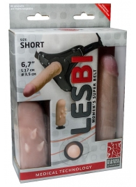 Телесный поясной страпон LESBI с вагинальной пробкой - 17 см. - LOVETOY (А-Полимер) - купить с доставкой в Сочи