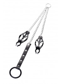 Черно-серебристые зажимы для сосков с кольцом для пениса TOYFA Metal - ToyFa - купить с доставкой в Сочи