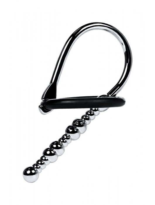 Серебристый уретральный плаг-бусины TOYFA Metal с мягким фиксириющим кольцом - ToyFa - купить с доставкой в Сочи