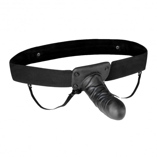 Чёрный полый страпон с вибрацией Unisex Vibrating Hollow Strap-On - 14 см. - Lux Fetish - купить с доставкой в Сочи