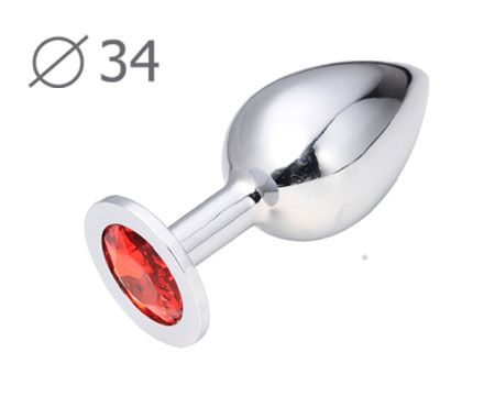 Коническая серебристая анальная втулка с красным кристаллом - 8,2 см. - Anal Jewelry Plug - купить с доставкой в Сочи
