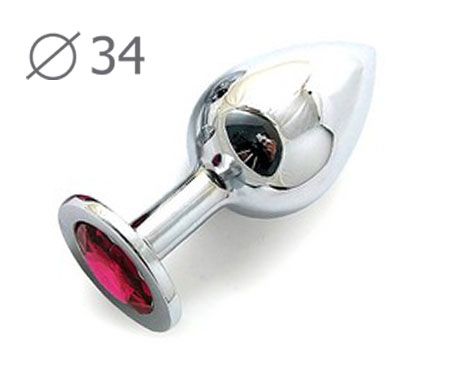 Коническая серебристая анальная втулка с малиновым кристаллом - 8,2 см. - Anal Jewelry Plug - купить с доставкой в Сочи