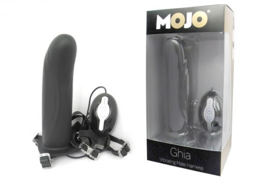 Черный страпон с вибратором Mojo Ghia - Seven Creations - купить с доставкой в Сочи