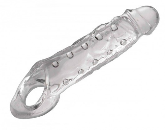 Прозразная закрытая насадка на пенис с поддержкой мошонки Clearly Ample Penis Enhancer - 22 см. - XR Brands - в Сочи купить с доставкой