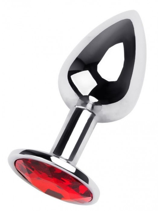 Маленькая коническая серебристая анальная пробка с красным кристаллом - 7 см. - ToyFa - купить с доставкой в Сочи