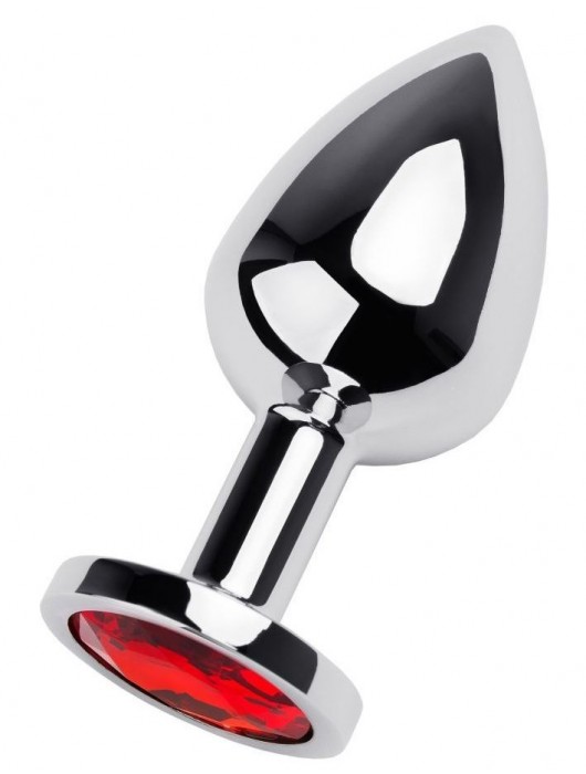 Серебристая коническая анальная пробка с красным кристаллом - 8 см. - ToyFa - купить с доставкой в Сочи