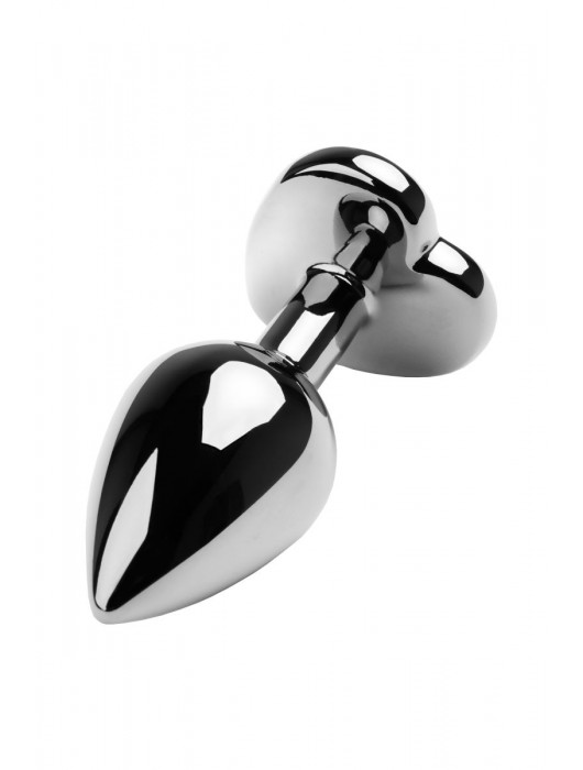 Серебристая коническая анальная пробка с красным кристаллом-сердечком - 7 см. - ToyFa - купить с доставкой в Сочи