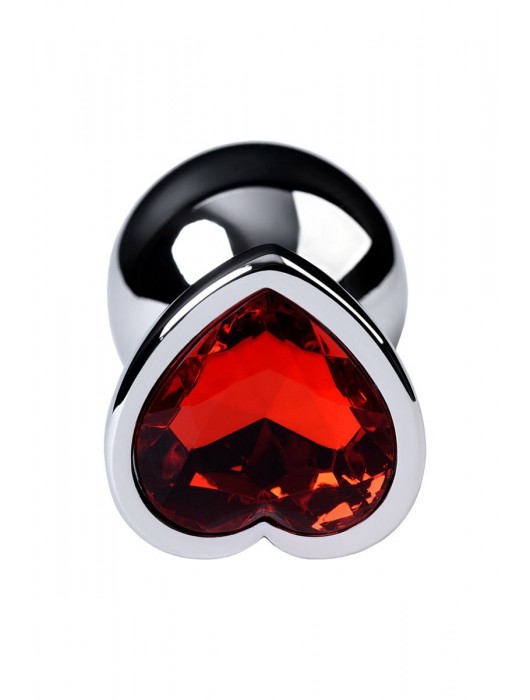 Серебристая коническая анальная пробка с красным кристаллом-сердечком - 7 см. - ToyFa - купить с доставкой в Сочи