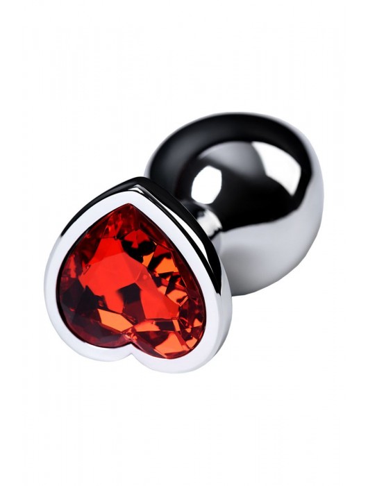 Серебристая коническая анальная пробка с красным кристаллом-сердечком - 7 см. - ToyFa - купить с доставкой в Сочи