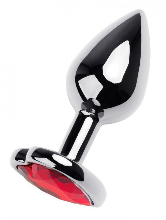 Серебристая коническая анальная пробка с красным кристаллом-сердечком - 7 см. - ToyFa - купить с доставкой в Сочи