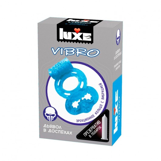 Голубое эрекционное виброкольцо Luxe VIBRO  Дьявол в доспехах  + презерватив - Luxe - в Сочи купить с доставкой