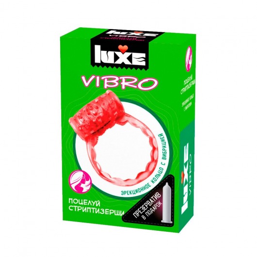 Розовое эрекционное виброкольцо Luxe VIBRO  Поцелуй стриптизёрши  + презерватив - Luxe - в Сочи купить с доставкой