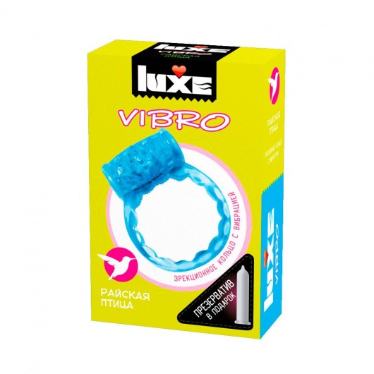 Голубое эрекционное виброкольцо Luxe VIBRO  Райская птица  + презерватив - Luxe - в Сочи купить с доставкой