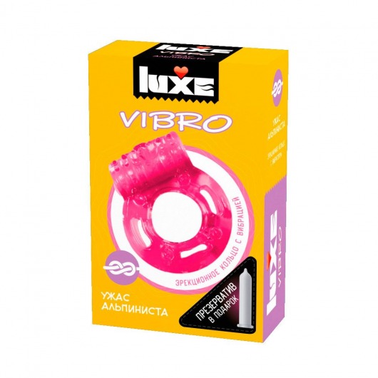 Розовое эрекционное виброкольцо Luxe VIBRO  Ужас Альпиниста  + презерватив - Luxe - в Сочи купить с доставкой