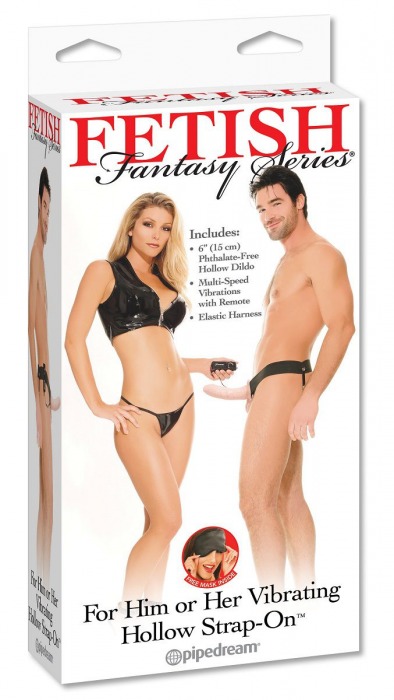 Полый страпон унисекс телесного цвета с вибрацией For Him or Her ​Vibrating Hollow Strap-On - 15 см. - Pipedream - купить с доставкой в Сочи