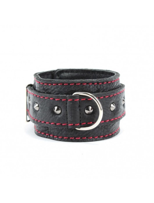 Черные оковы с шипами и контрастной строчкой - БДСМ Арсенал - купить с доставкой в Сочи