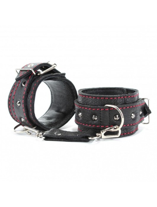 Черные оковы с шипами и контрастной строчкой - БДСМ Арсенал - купить с доставкой в Сочи