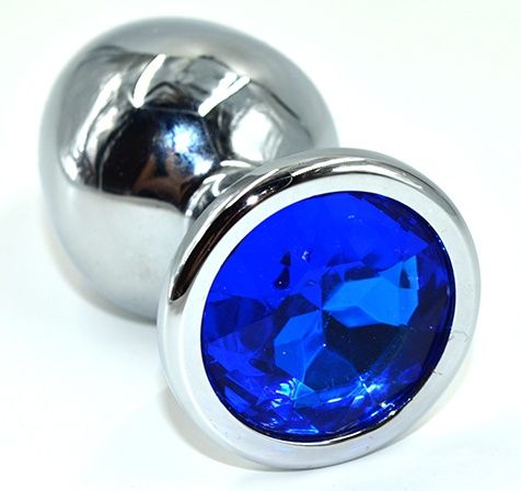 Серебристая анальная пробка из нержавеющей стали с синим кристаллом - 8,5 см. - Kanikule - купить с доставкой в Сочи