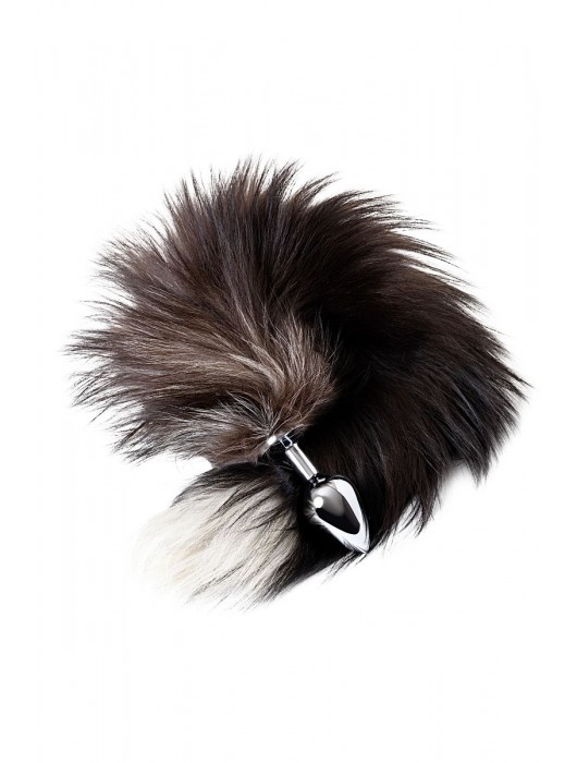 Серебристая металлическая анальная втулка с хвостом чернобурой лисы - размер S - ToyFa - купить с доставкой в Сочи