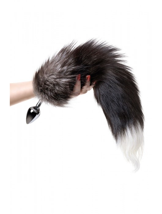 Серебристая металлическая анальная втулка с хвостом чернобурой лисы - размер S - ToyFa - купить с доставкой в Сочи